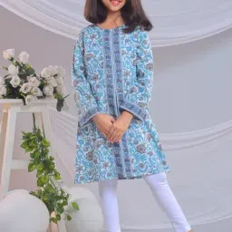 Misbis Girls Blue Comfort Fit Printed Kurta-image-3