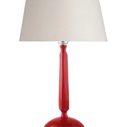 Homesake Red Cubist Aluminium Table Lamp With Khadi Drum Shade (Bulb Included) - Set of 1 image 2