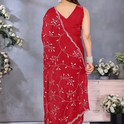 KALINI Red Embroidered Satin Sarees image 4