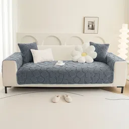 DREAM CARE Grey & Grey Printed 3 Piece Sofa Cover With Arms-picture-32