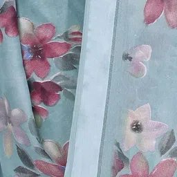 Odette Blue Satin Printed Saree With Unstitched Blouse image 5