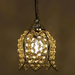 Homesake Golden & White Crystal Lotus Shaped Pendant Light - Set of 1 image 1
