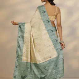 Libas Off White Floral Print Saree With Unstitched Blouse image 2