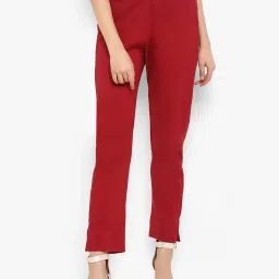 Janasya Maroon Regular Fit Elasticated Crop Pants image 1