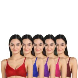 AROUSY Red & Blue Cotton Everyday Bra - Pack Of 5-picture-20