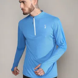 Campus Sutra Blue Regular Fit Striped Sports T-Shirt-picture-32