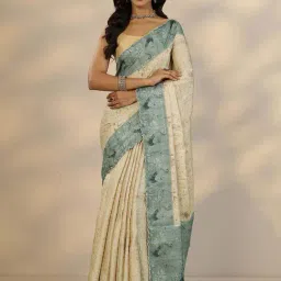 Libas Off White Floral Print Saree With Unstitched Blouse-picture-27