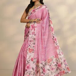 Libas Pink Floral Print Saree With Unstitched Blouse image 3