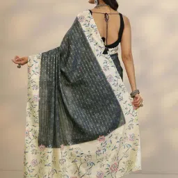 Libas Black Floral Print Saree With Unstitched Blouse image 2
