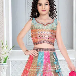JAY NAGNATH FAB Girls Embellished Mirror Work Ready to Wear Lehenga & Blouse With Dupatta image 4