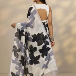 Libas Grey Floral Print Saree With Unstitched Blouse image 2