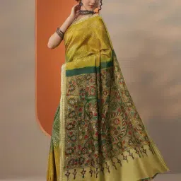 Libas Green Printed Saree With Unstitched Blouse image 3