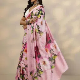 Libas Pink Floral Print Saree With Unstitched Blouse image 3