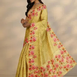 Libas Green Floral Print Saree With Unstitched Blouse image 3