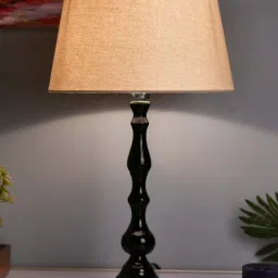 Homesake Black Teardrop Aluminium Table Lamp With Khadi Drum Shade (Bulb Included) - Set of 1 image 1