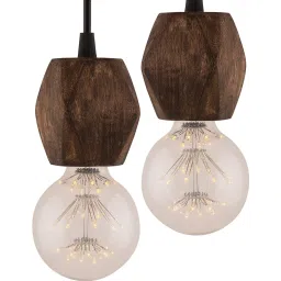 Homesake Walnut Hexagon Wooden Hanging Holders - Set of 2 (Bulb not included) image 1