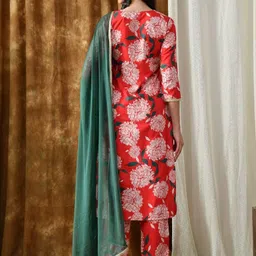 SZN Women Floral Printed Regular Kurta with Trousers & With Dupatta image 5