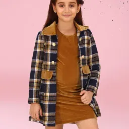 Cutecumber Girls Navy Polyester Checks Mini Dress with Blazer-image-16