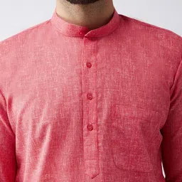 SOJANYA Men Red & Off-White Solid Kurta with Churidar image 4