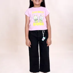 KiddoPanti Girls Printed Pure Cotton T-Shirt With Trouser & Keychain-image-28