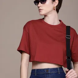 The Roadster Life Co. Drop-Shoulder Sleeves Pure Cotton Crop Boxy T-shirt-image-95