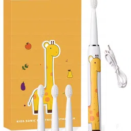 FunBlast Electric Toothbrushes for Kids, Sonic Kids Electric Toothbrushes with Soft Bristles, Waterproof USB Charging Rechargeable Ultrasonic Toothbrushes with 3 Replacement Brush Heads (Giraffe) image 1