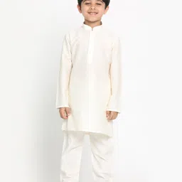 Vastramay Full Sleeves Solid Kurta & Pajama Set - Cream-picture-10