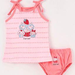 Cucumber Cotton Sinker Sleeveless Inner Wear Set Kitty Print - Peach-picture-32