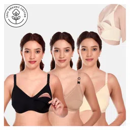Elite Mom Pack Of 3 Solid Maternity Nursing Bra - Black, Beige & White-picture-20