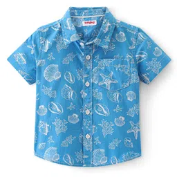 Babyhug Cotton Woven Half Sleeves Shirt Sea Theme  Print- Blue-picture-24