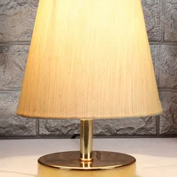 Devansh off-white cotton Round Metal Gold Table Lamp-picture-20