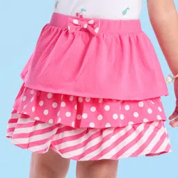 Babyhug Single Jersey Knit Layered Skirt with Bow Applique Polka Dots Print - Pink-picture-28