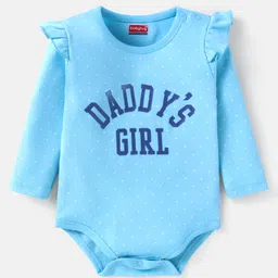 Babyhug 100% Cotton Interlock Knit Full Sleeves Onesies With Frill Detailing Text Print - Light Blue-picture-15