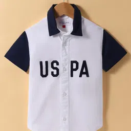 US Polo Assn Cotton Woven Half Sleeves Brand Name Printed Shirt - White-image-67