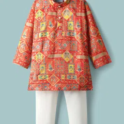 Dapper Dudes Full Sleeves Paisley Printed Kurta & Pyjama Set - Orange-picture-38