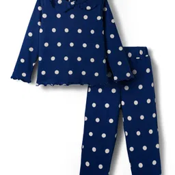 Babyhug Cotton Knit Full Sleeves Winter Wear Co-ords Night Suit With Polka Dot Print - Navy Blue-picture-14