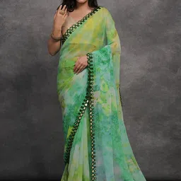 Peachmode Mirror Work Pure Georgette Saree-image-49