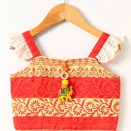 Twisha Cap Frill Sleeves Floral Printed With Elephant Dangler Detail Top & Palazzo - Orange image 3