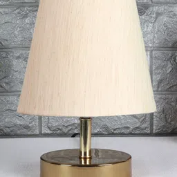 Devansh off-white cotton Round Metal Gold Table Lamp image 2