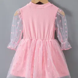 Kookie Kids Full Peasant Sleeves Net Party Dress with Bow Applique - Pink image 2