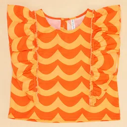 Pantaloons Junior Cap Frill Detailed Abstract Scallop Designed Top - Pastel Orange image 4