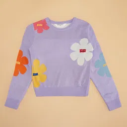 Pantaloons Junior Full Sleeves Floral Printed Sweater - Lilac image 4