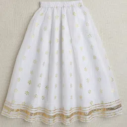 The Magic Wand Half Sleeves Abla Embroidered & Foil Printed Pattu Pavadai Lehenga Choli Set - Off White image 4