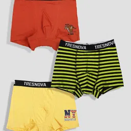 TRESNOVA Cotton Elastane Knit Pack Of 3 Striped & Typography Printed Briefs - Orange Yellow & Black image 4