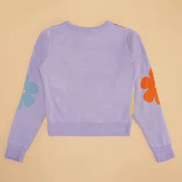 Pantaloons Junior Full Sleeves Floral Printed Sweater - Lilac image 5