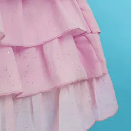 Enfance Cap Sleeves Brand Name Foil Printed Layered Knee Length Dress - Pink image 4