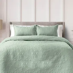 LABHAM Green Self-Designed Pure Cotton King Bed Cover With 2 Pillow Covers image 1