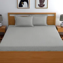 WEAVE AND DECOR Grey Striped 300 TC Bedsheet with 2 Pillow Covers-picture-16