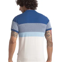 Parx Blue Cotton Regular Fit Striped Polo T-Shirt image 2