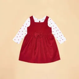 Pantaloons Baby Kids Maroon & White Cotton Printed Full Sleeves Dungaree Set image 2